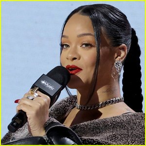 Rihanna at the Apple Music Super Bowl LVII press conference.  The "Diamonds" musician teased some ideas about her new music
