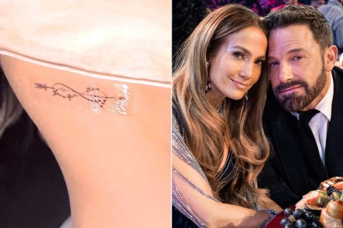 For Valentine's Day, Jennifer Lopez and Ben Affleck get their initials and names tattooed.